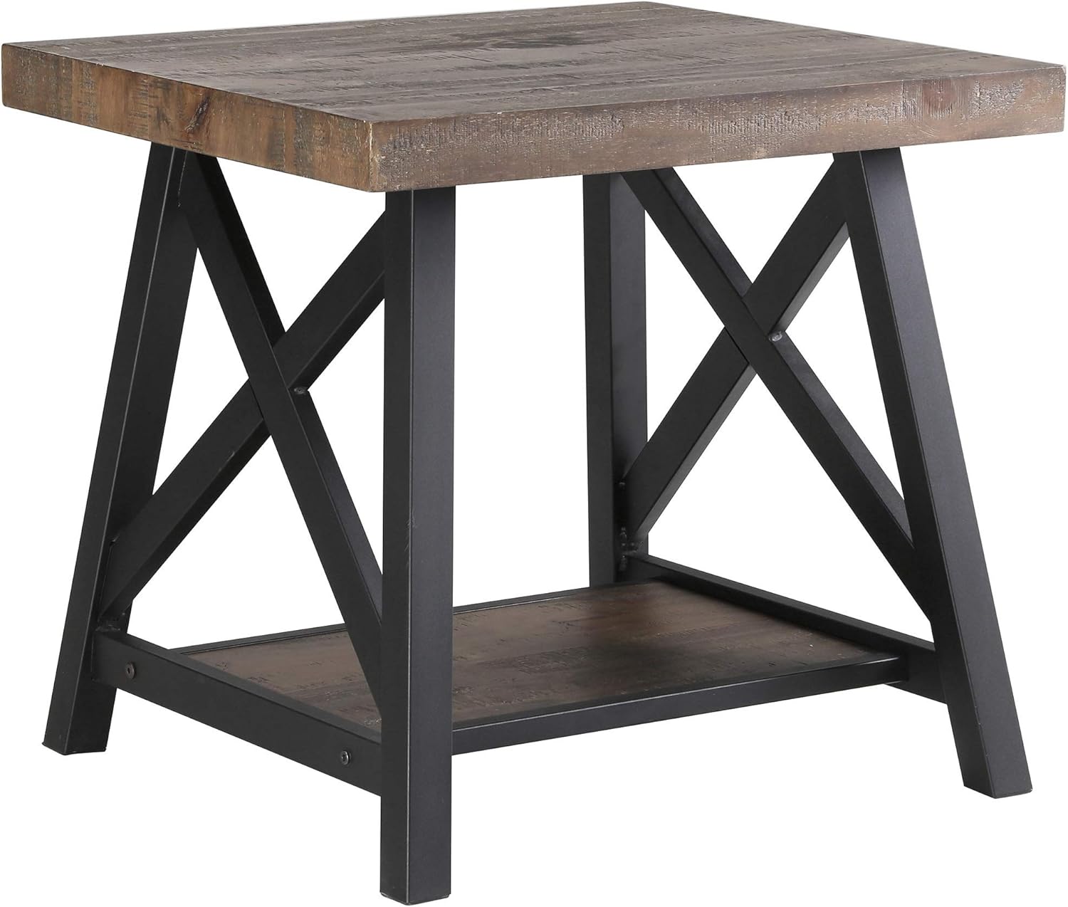 Rustic Modern MDF & Metal Accent Table in Rustic Oak