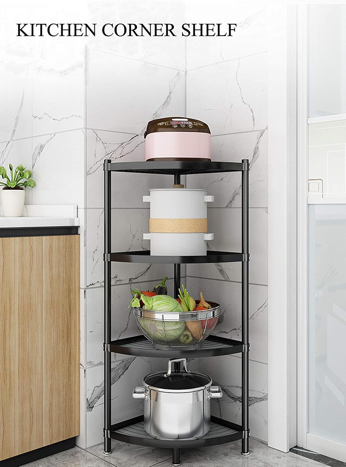4-Tier Kitchen Pot Rack, Multi-layer Corner Shelf Stand Stainless Steel Shelves for Kitchen