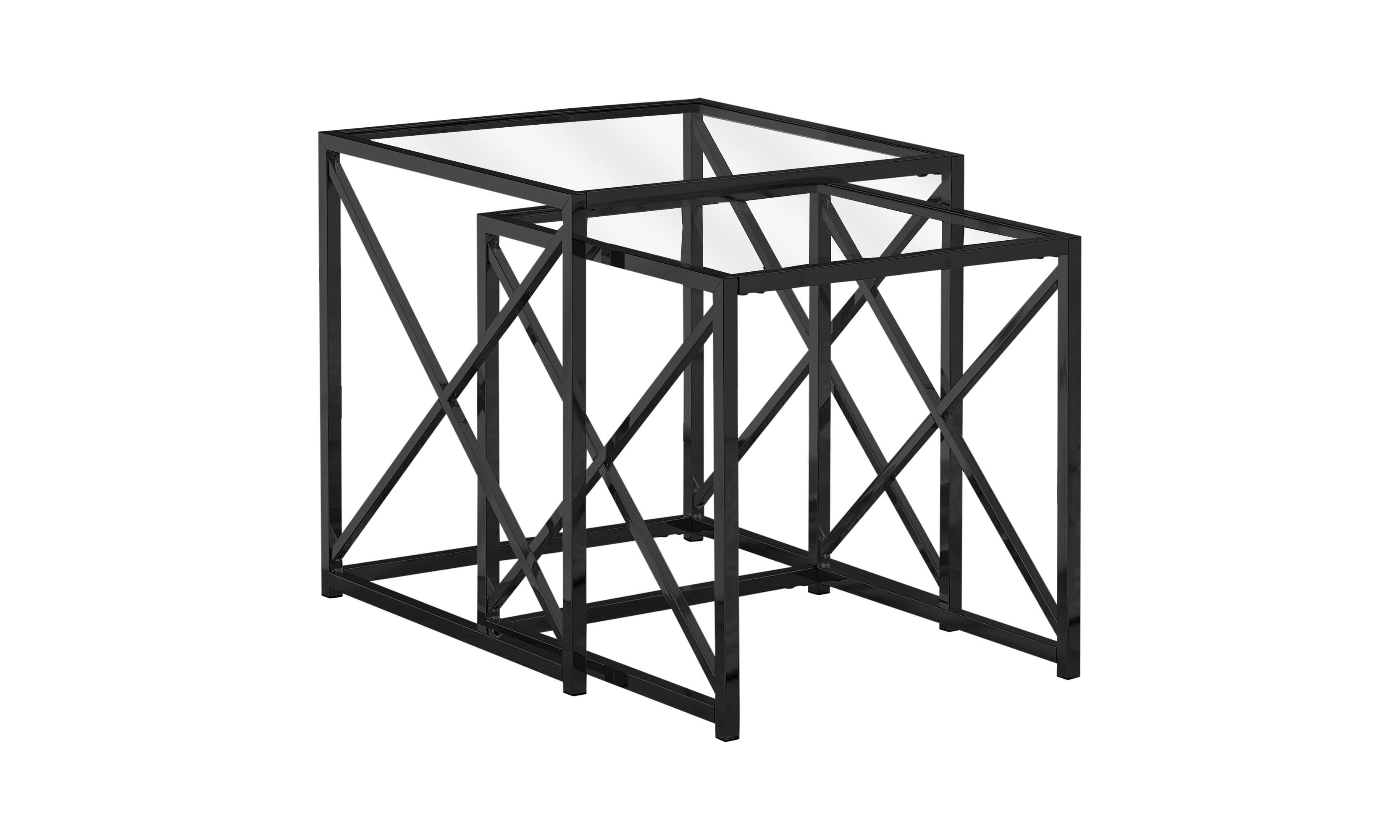 Monarch Nesting Table - 2pcs Set / Black Nickel Metal / Tempered