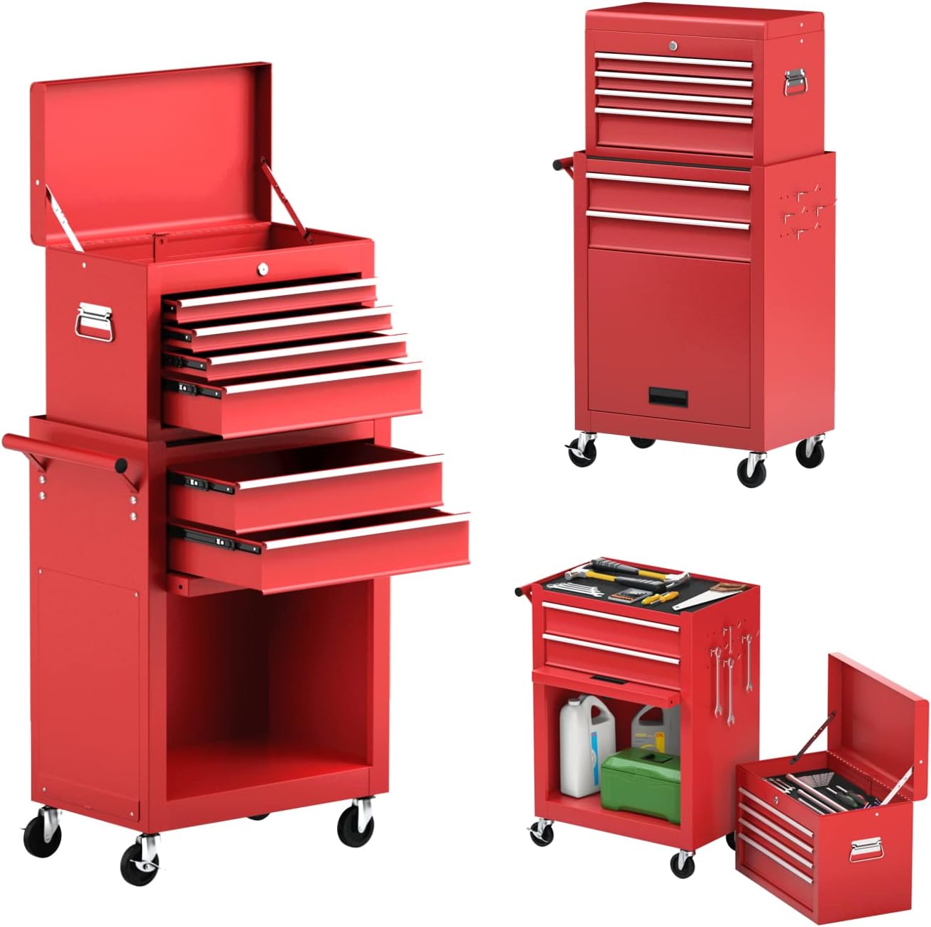 ERGOMASTER 6-Drawers Rolling Tool Chest Cabinet High Capacity Tool Storage Cabinet with Wheels and Locking System, Removable Toolbox Organizer with Sliding Drawers (Standard-6 Black)