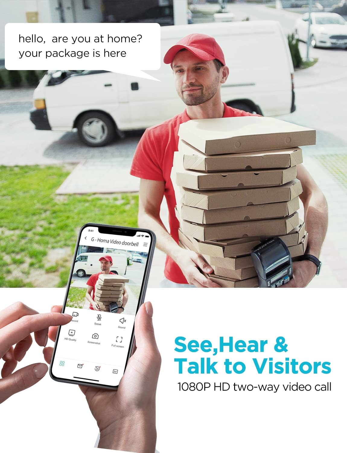 G-Homa Video Doorbell Camera Wireless Wi-Fi with Motion Detector,Long-Battery Life,1080p HD Night Vision,Human Detection,2-Way Audio,IP65 Waterproof,No Monthly Fee Pack of 2