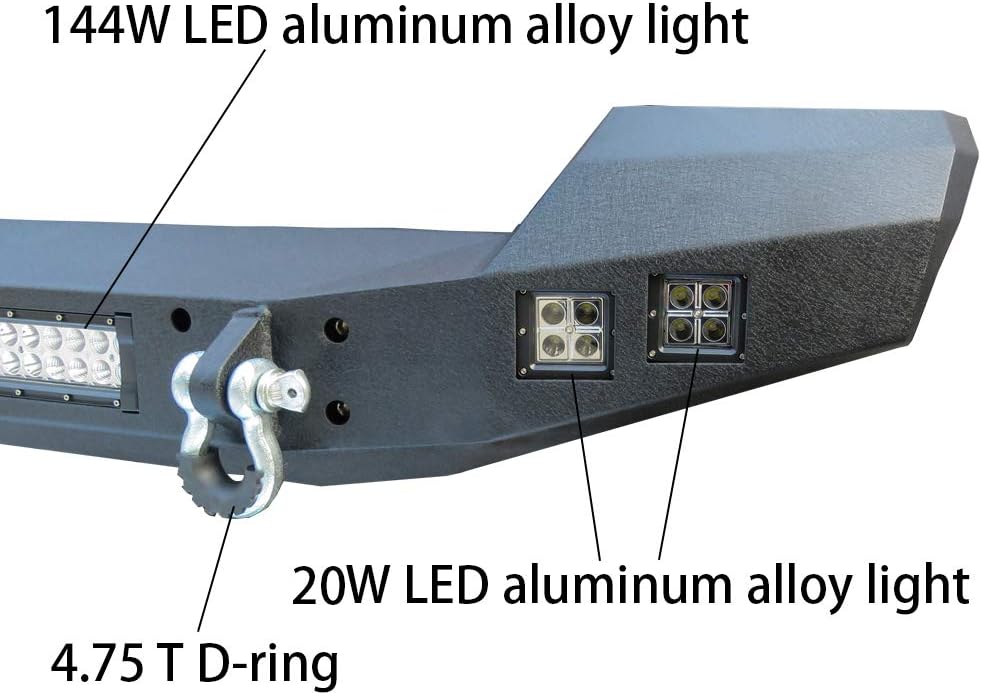Tioyar Front and Rear Bumpers w/7 LED Lights and 4 D-Ring fit 2007-2017 Wrangler JK JKU (textured black)