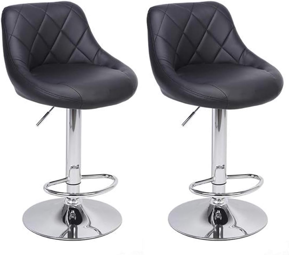 XMZFQ Modern PU Leather Adjustable Swivel Barstools Set of 2, Armless Hydraulic Kitchen Counter Bar Stools Island Bar Stool with Back,Black
