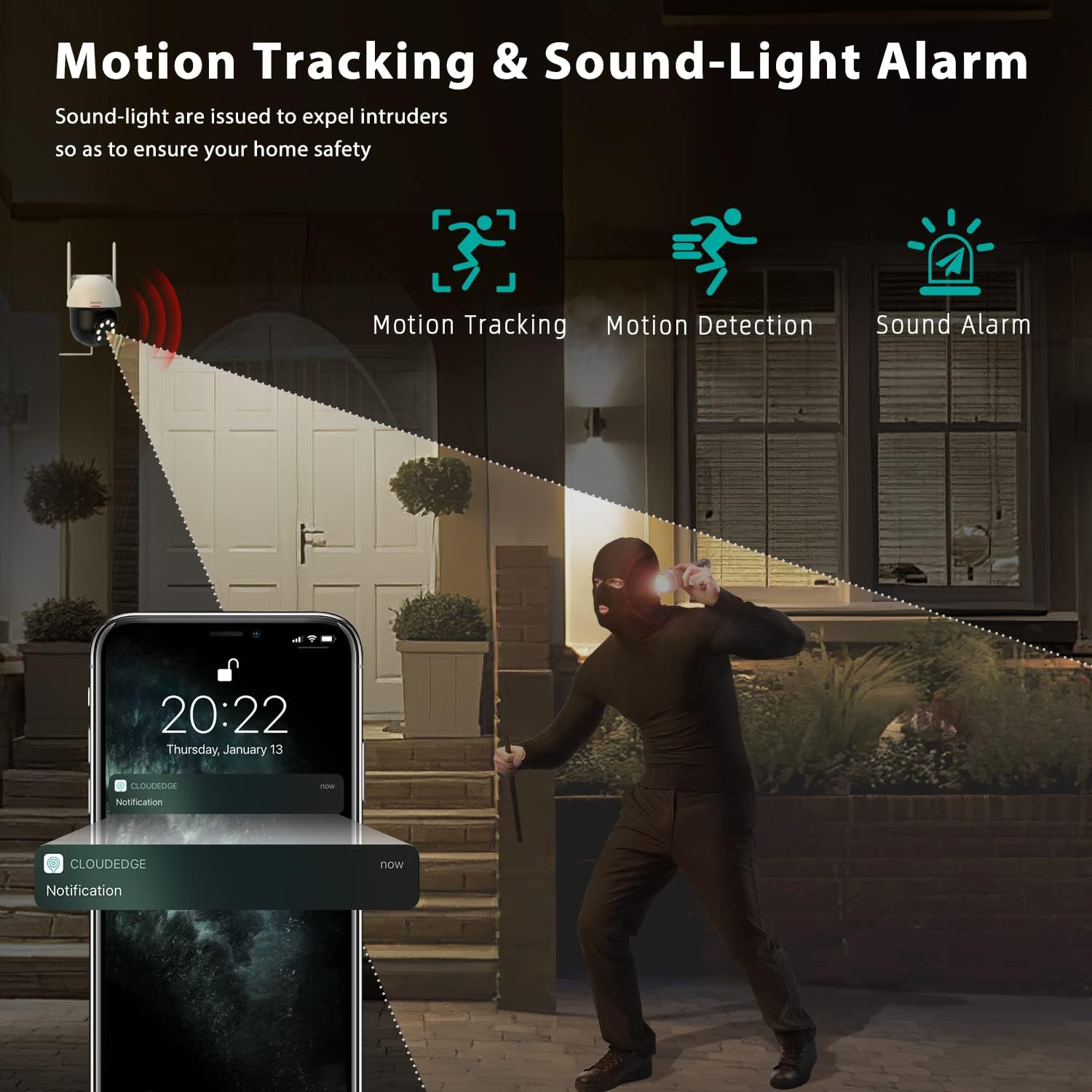 2K Security Cameras Outdoor, DEKCO WiFi Surveillance & Security Camera Pan & Tilt 360&deg; View, 3MP Home Security Cameras with Motion Detection Auto Tracking Smart Alerts, 2-Way Audio, IP66 Weatherproof