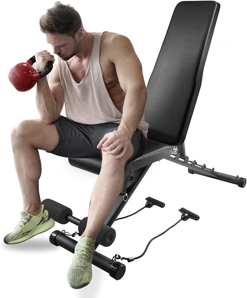 Amomey Multi-Functional Ab Bench，Adjustable Hyper Back Extension Abdominal Sit Up Bench， Weight Bench with Flat/Decline/Sit Up Decline Bench, Flat Bench