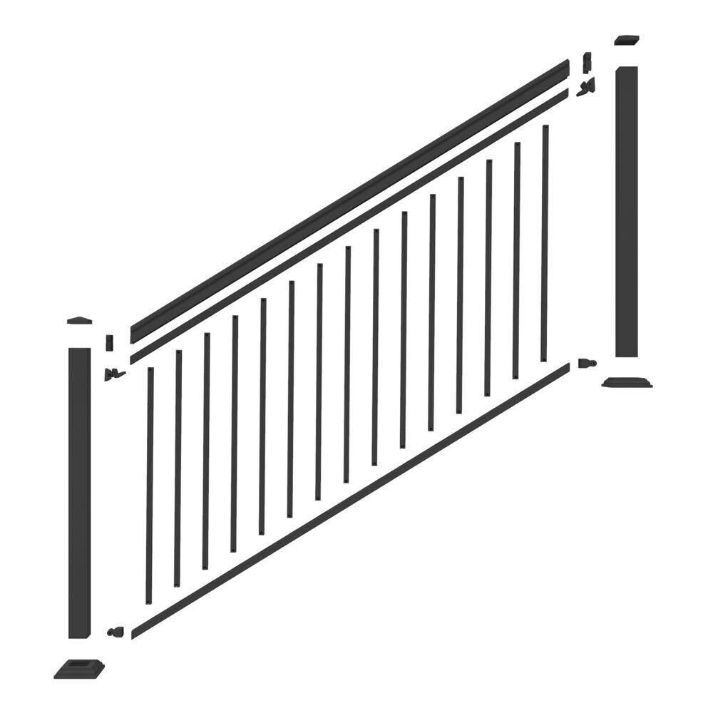 Freedom VersaRail Classic 8-ft x 3-in x 3-ft Matte Black Aluminum Deck Stair Rail Kit Square Balusters Included (Assembly Requir