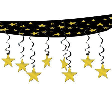(Pack of 6) The Stars Are Out Ceiling Decor Party Decoration, Black and Gold
