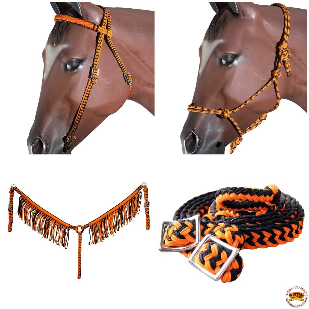 Hilason Horse Headstall Breast Collar Halter Rein Braided Paracord Orange