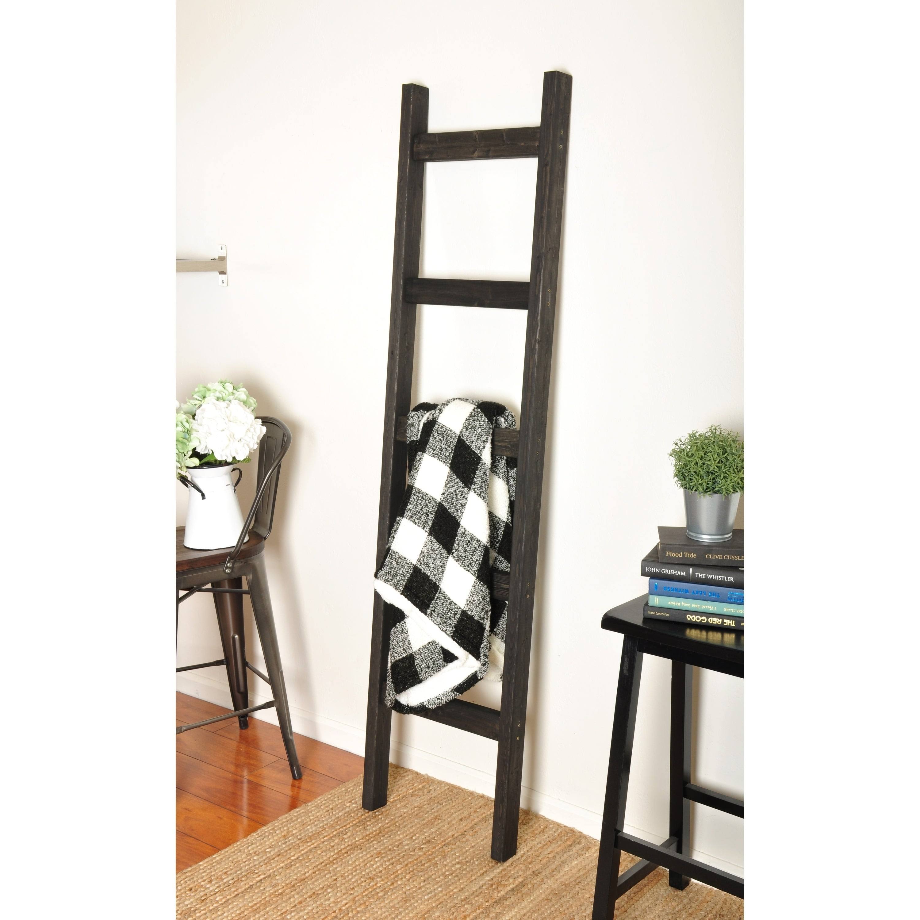 Modern Farmhouse Decorative Ladder Black Stained 72 in. x 18 in. x 2.5 in.