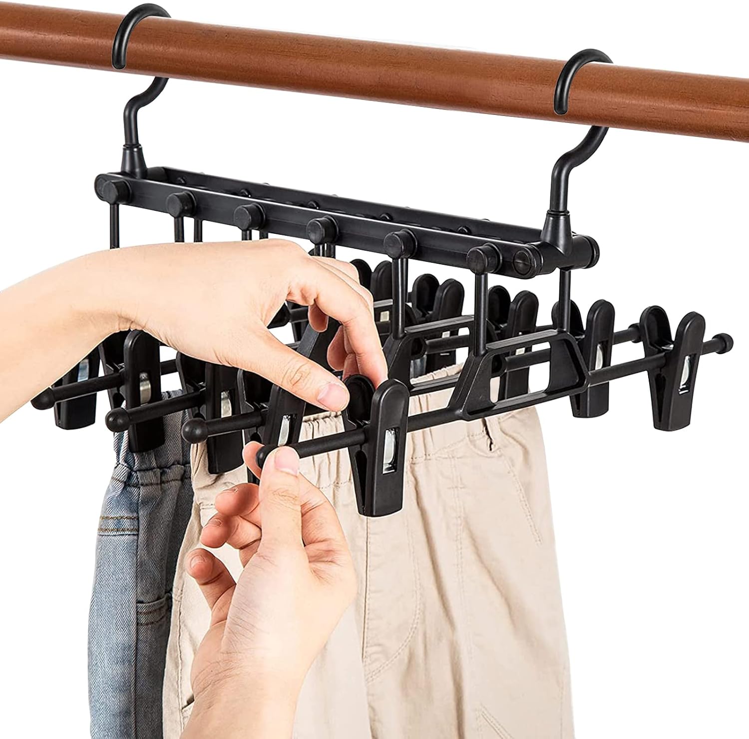 2 Packs Pant Skirt Hangers with Clips, DILIBRA 6 Layers Plastic Space Saving Pants Rack Cloth Hangers, Foldable Closet Storage Organizer for Pants Jeans Slack Trousers Skirts Scarf Towels