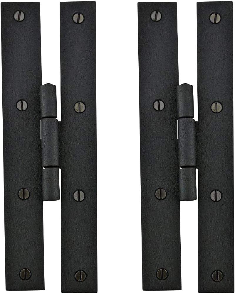 Renovators Supply Manufacturing Black H Flush Hinge 7 Inches Long Wrought Iron Kitchen Cabinet Door Flush Mount Hinges Black Rust Resistant Powder Coated Hinges with Mounting Hardware Pack of 2