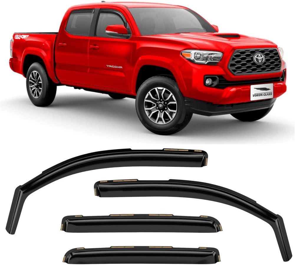 Voron Glass in-Channel Extra Durable Rain Guards for Trucks Toyota Tacoma 2016-2022 Double Cab, Window Deflectors, Vent Window Visors, 4 Pieces - 220056