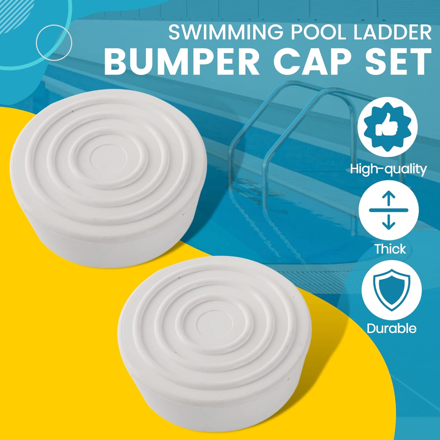 TonGass (2-Pack) Inground Pool Ladder Rubber End Caps (White) - Fits 1.90&rdquo; Swimming Pool Ladder Tubing - Outside Ladder Bumpers