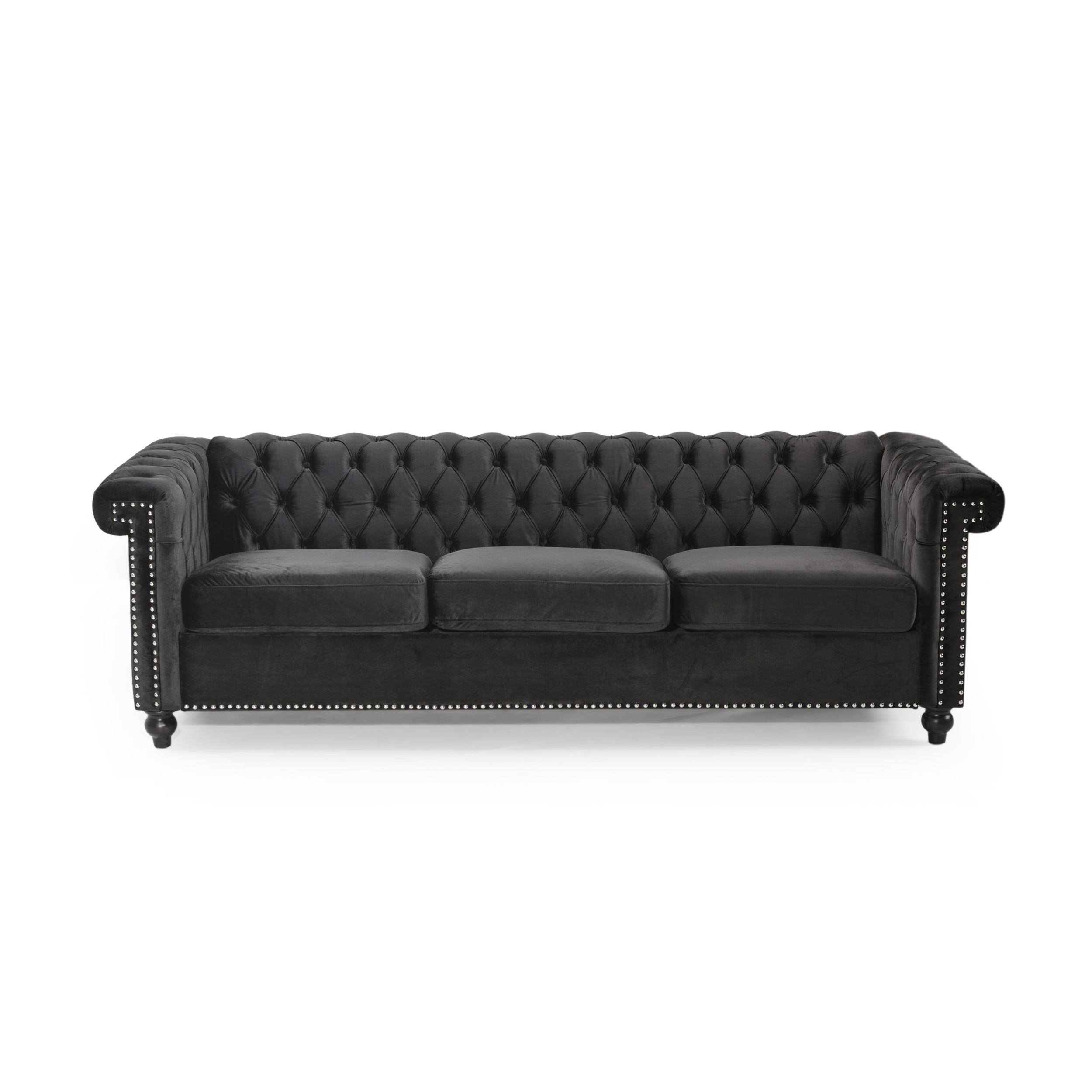 Christopher Knight Home Parkhurst Tufted Chesterfield Velvet 3-seat Sofa - Black