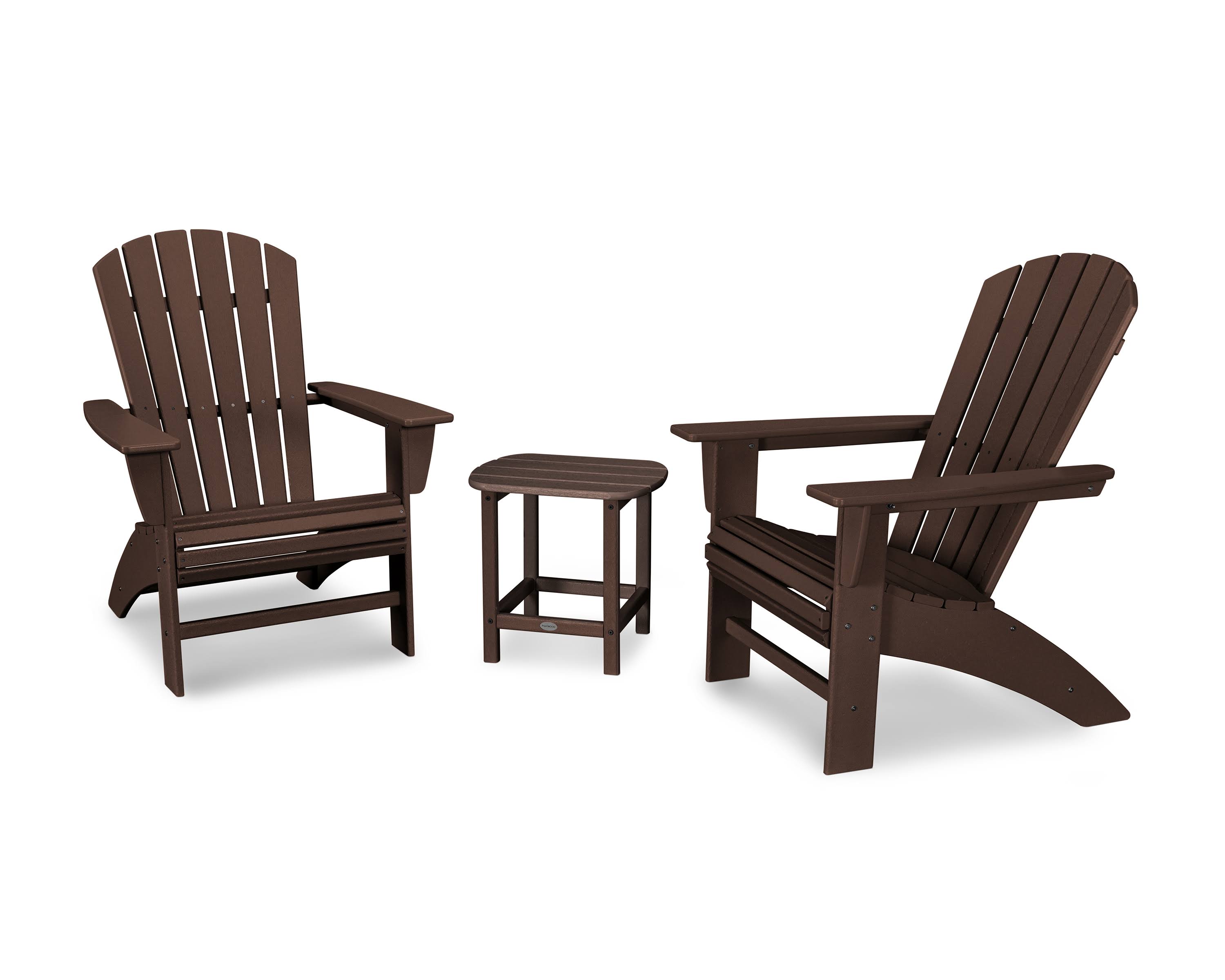 POLYWOOD Nautical 3-Piece Curveback Adirondack Set - Mahogany