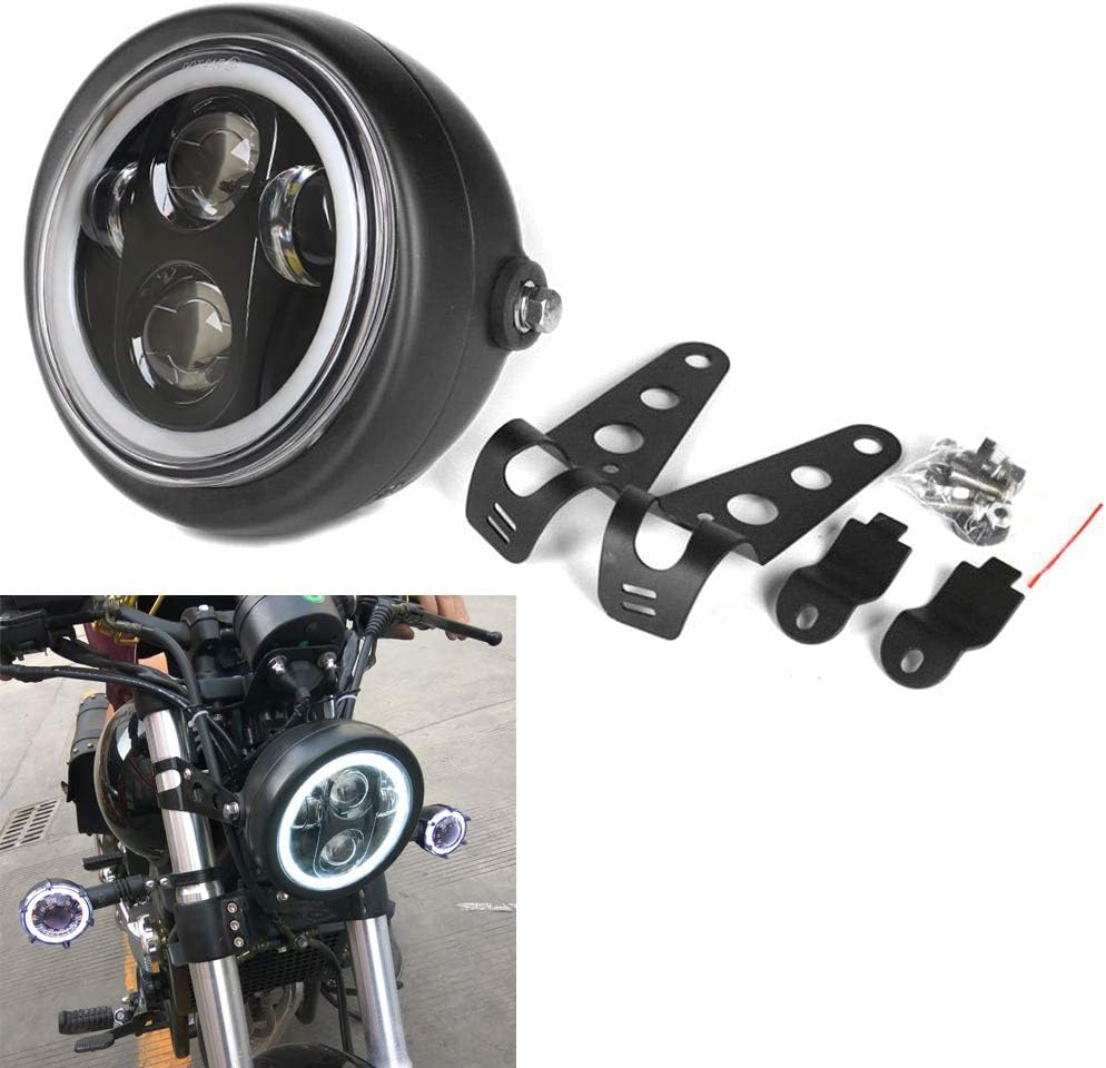 HOZAN 5.75 inch 5-3/4 Black LED Motorcycle Headlight White Halo DRL for Indian Scout Dyna Wide Glide XL1200 XG750 883 48 Night Road