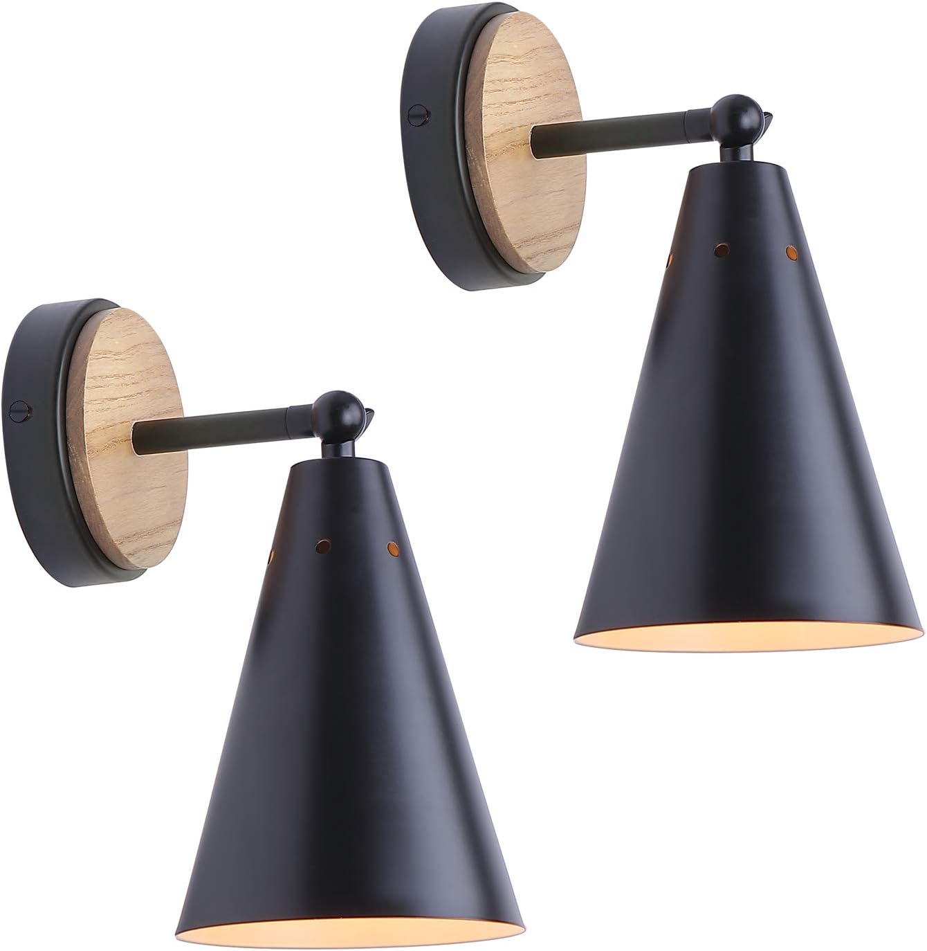 MWZ Rustic Farmhouse Black Metal and Wood Wall Sconce Adjustable Lamp，2 Pack ,Rustic Wall Lighting Fixture for Bedroom, Living Room, Headboard, Garage, Porch