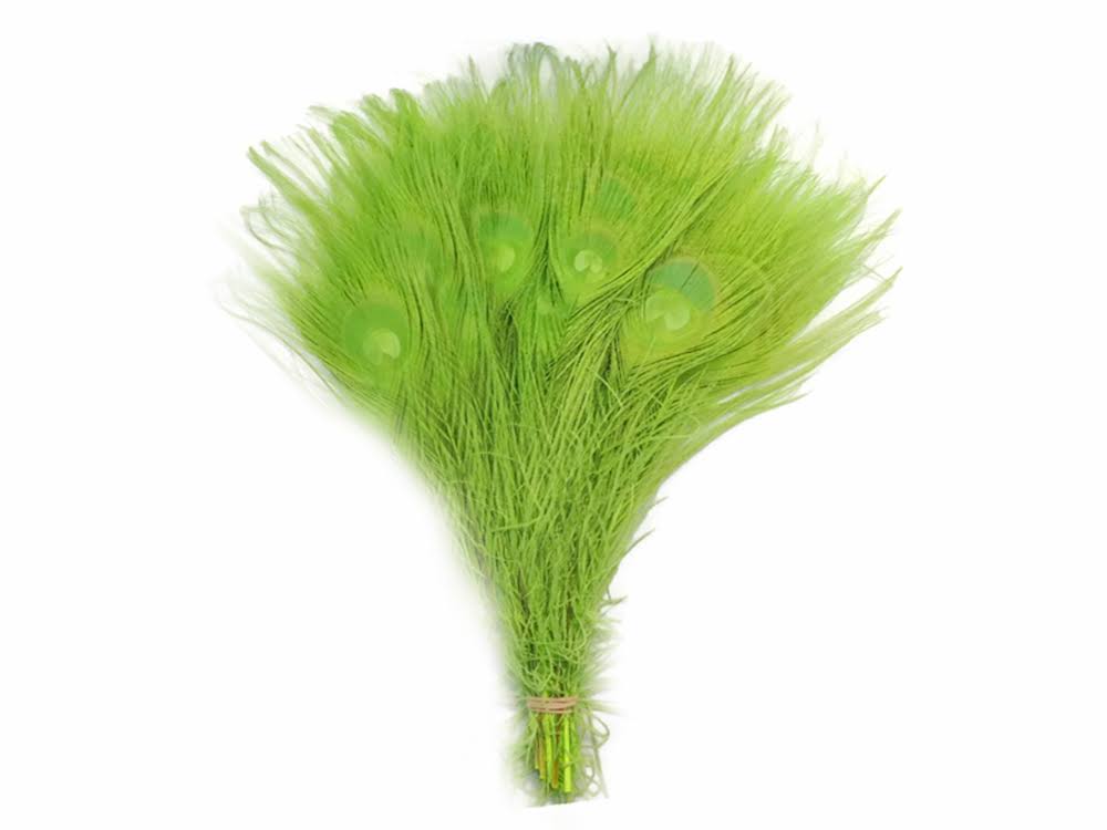 Moonlight Feather Peacock Feathers, Lime Green - 100 Pieces Bleached and Dyed Peacock Tail Feathers