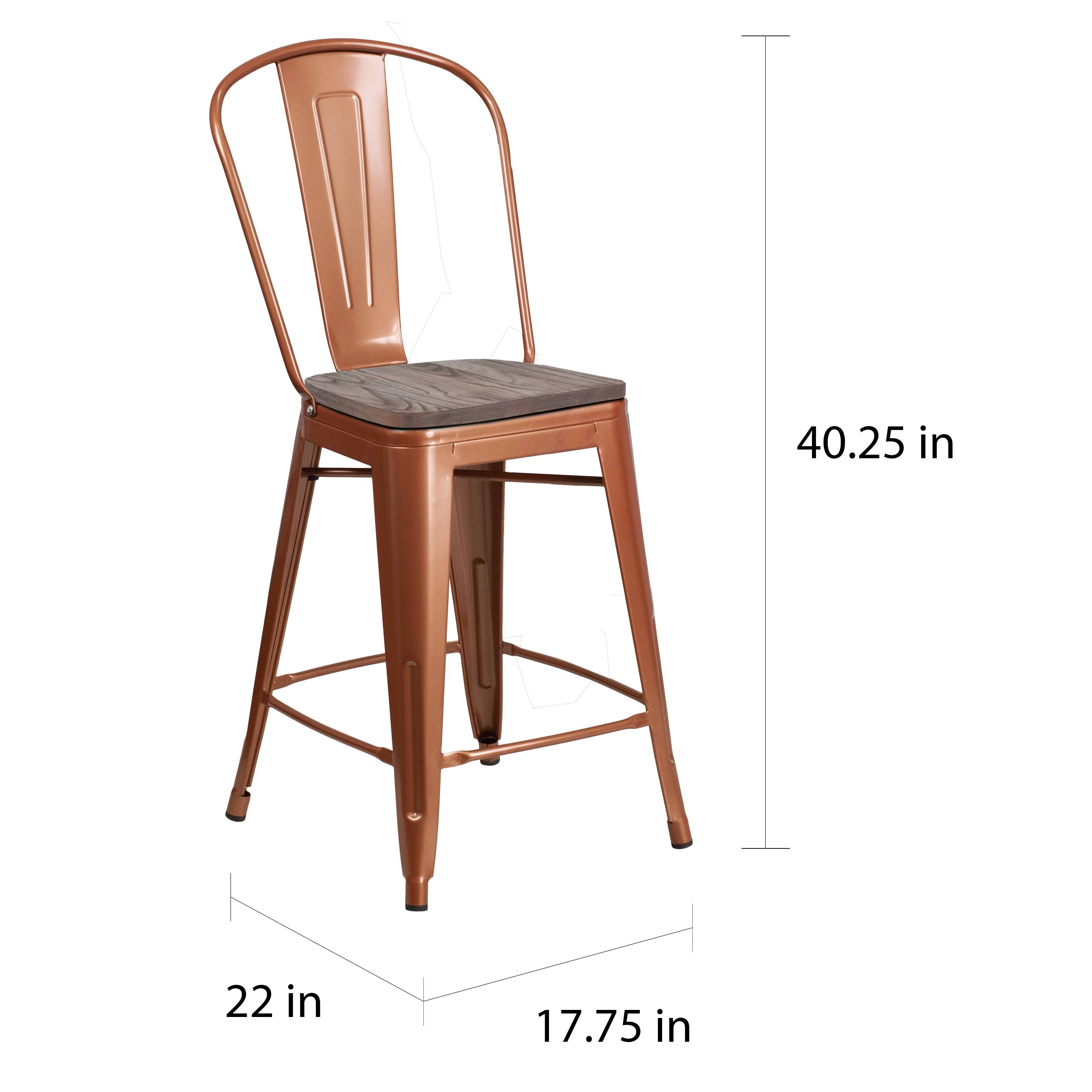 Lancaster Home 4 Pk. 24 inch High Metal Counter Height Stool with Back and Wood SEAT, Green