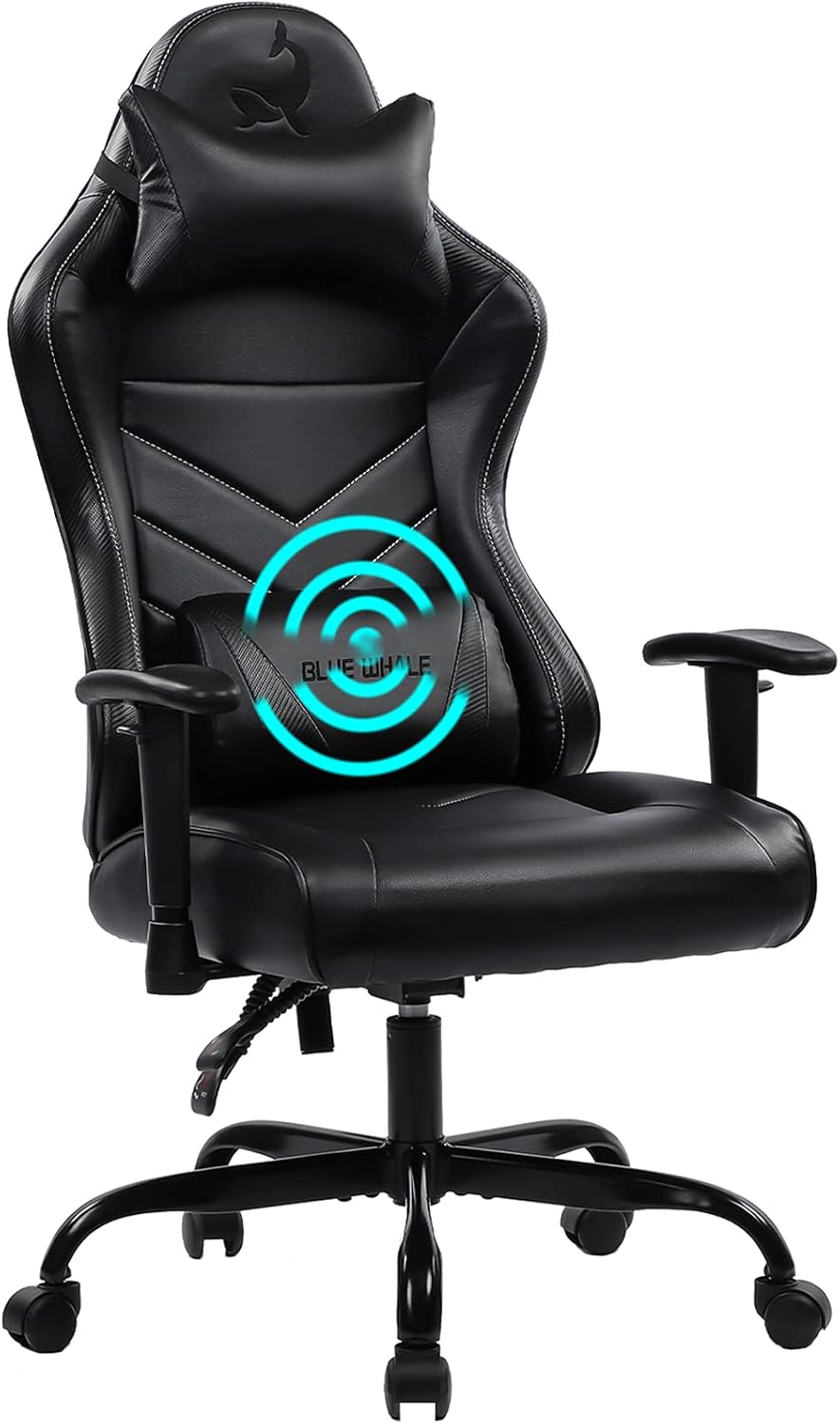 Blue whale Massage Gaming Chair Office Desk Chair Ergonomic High Back Racing Computer Chair with Headrest and Lumbar Support Backrest, Seat Height Adjustable Swivel Chair