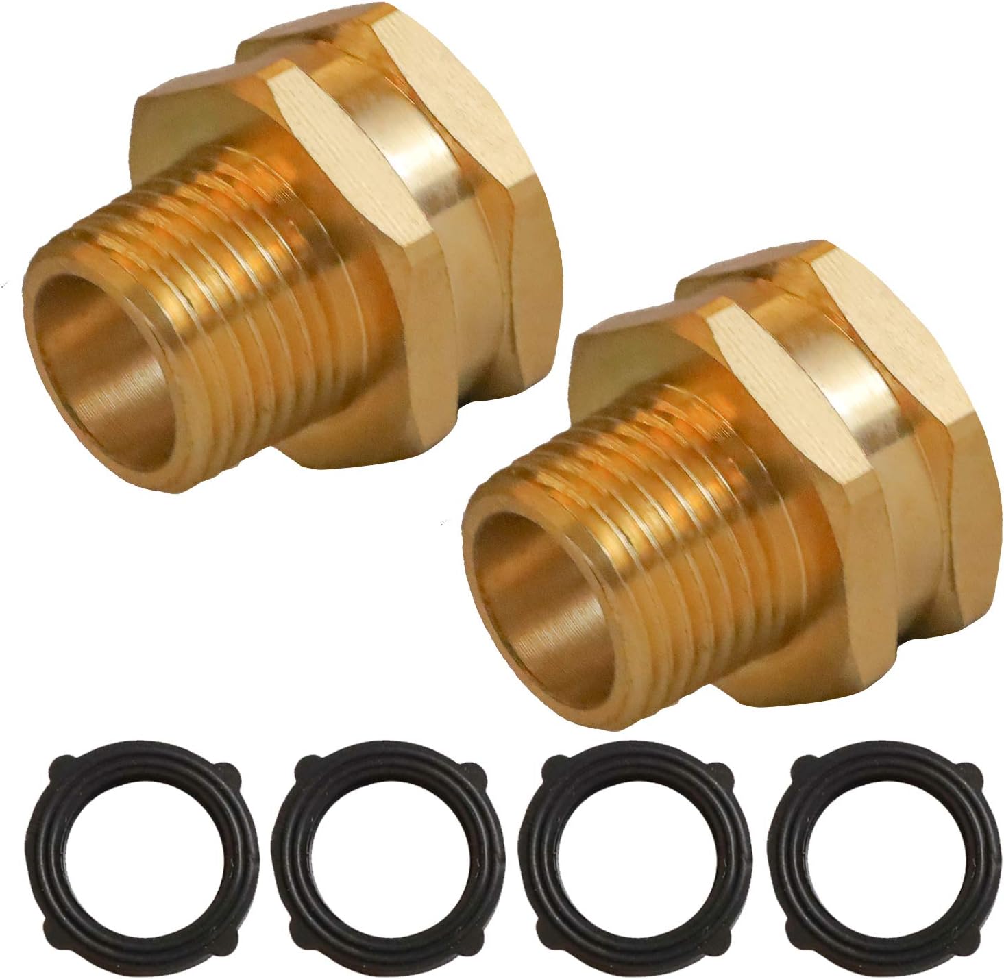 Hourleey GHT to NPT Connector, GHT to NPT Adapter Brass Fitting, Garden Hose Adapter, 2 Pack (3/4