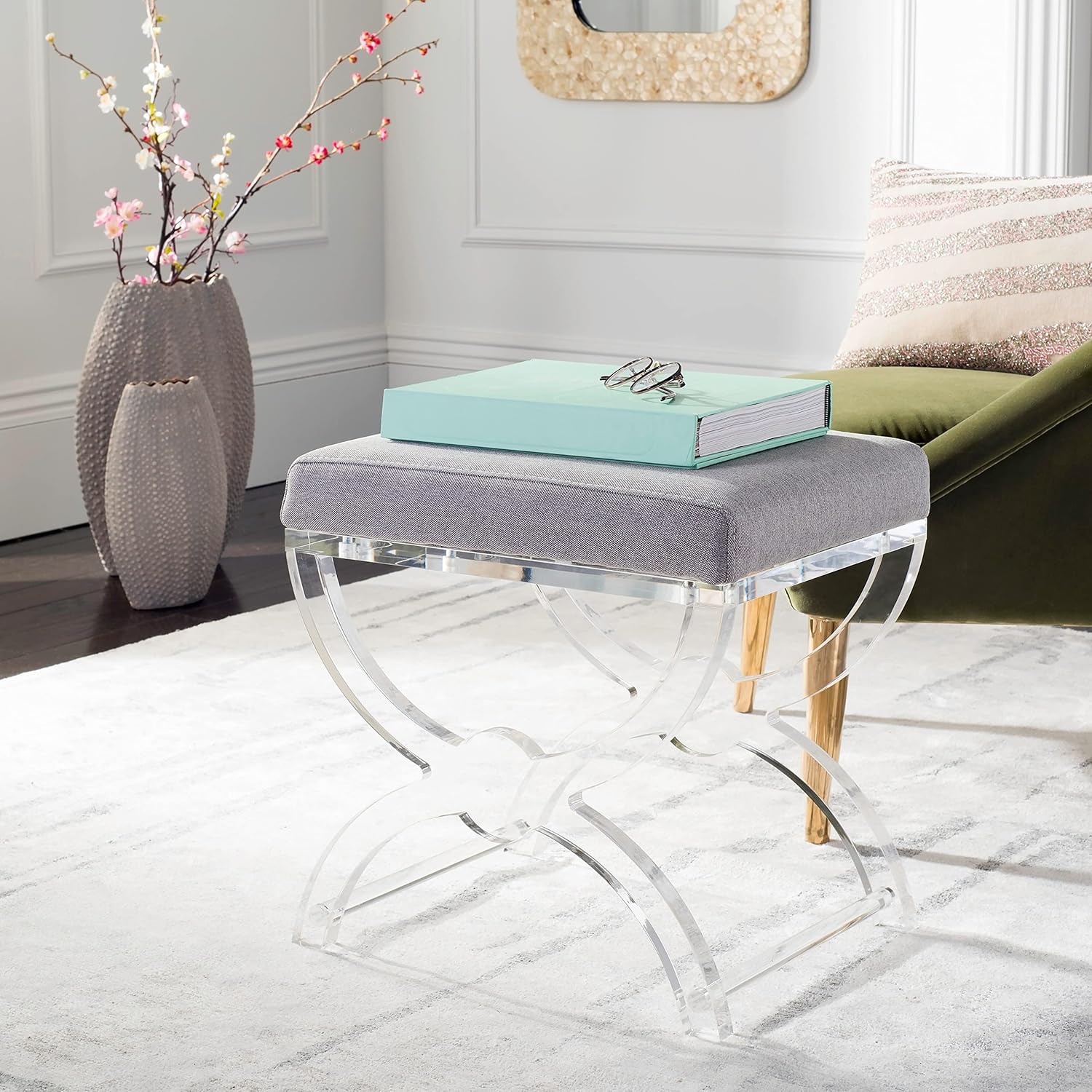 Safavieh Home Collection Delfina Clear Acrylic Ottoman,