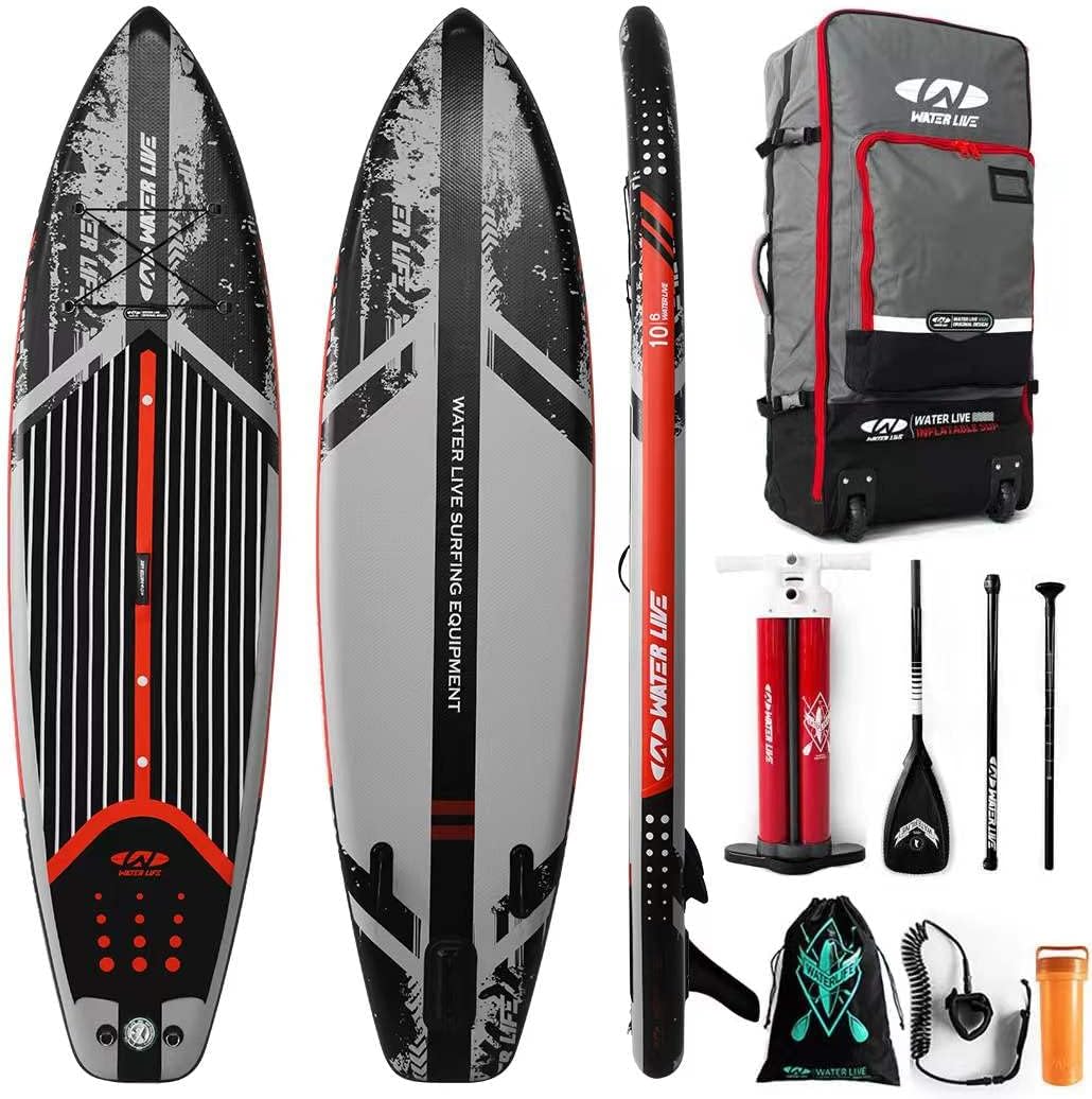 Inflatable Stand Up Paddle Board SUP with Wheels Backpack Adjustable Floating Fiberglass Paddle Dual Chamber Pump with Sport Camera Mount for Youth and Adult