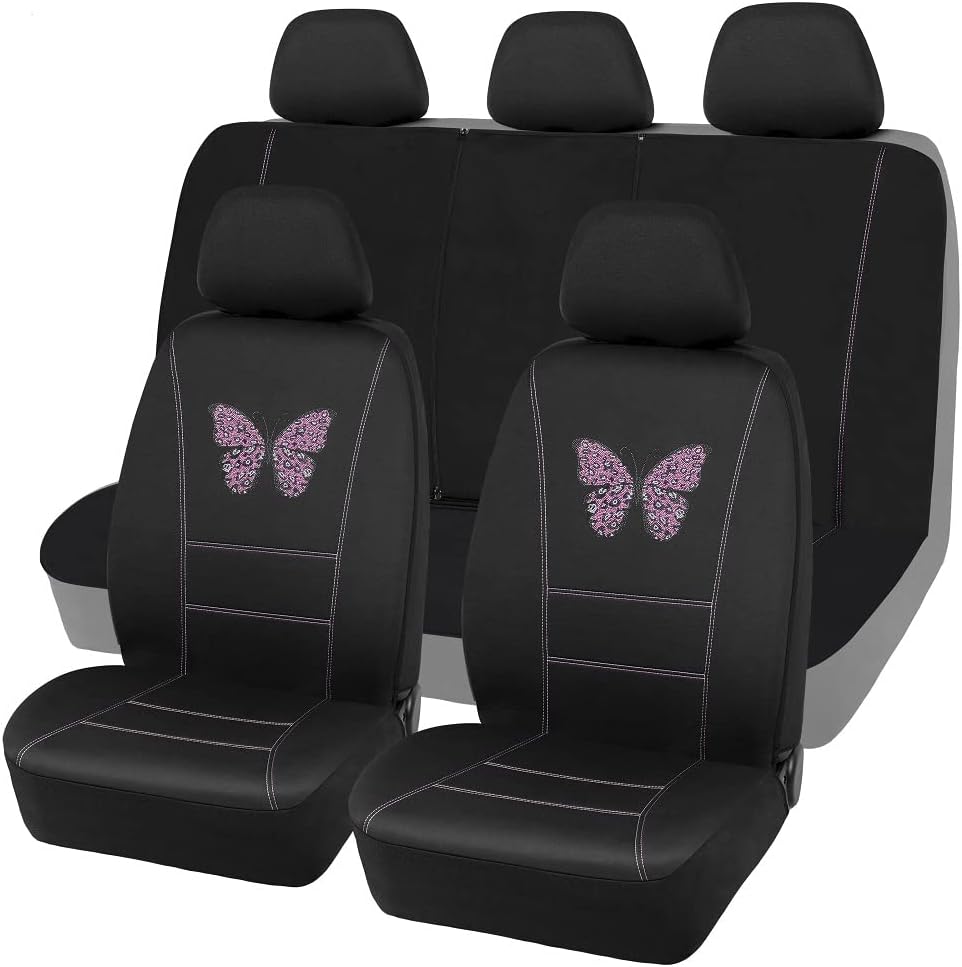 Road Comforts Rainbow Butterfly Car Seat Cover Full Set Low Back - Made with Polyester Fabric - Airbag Compatible, Universal Fit for Cars, Trucks, Vans, SUVs (Rainbow Butterfly)