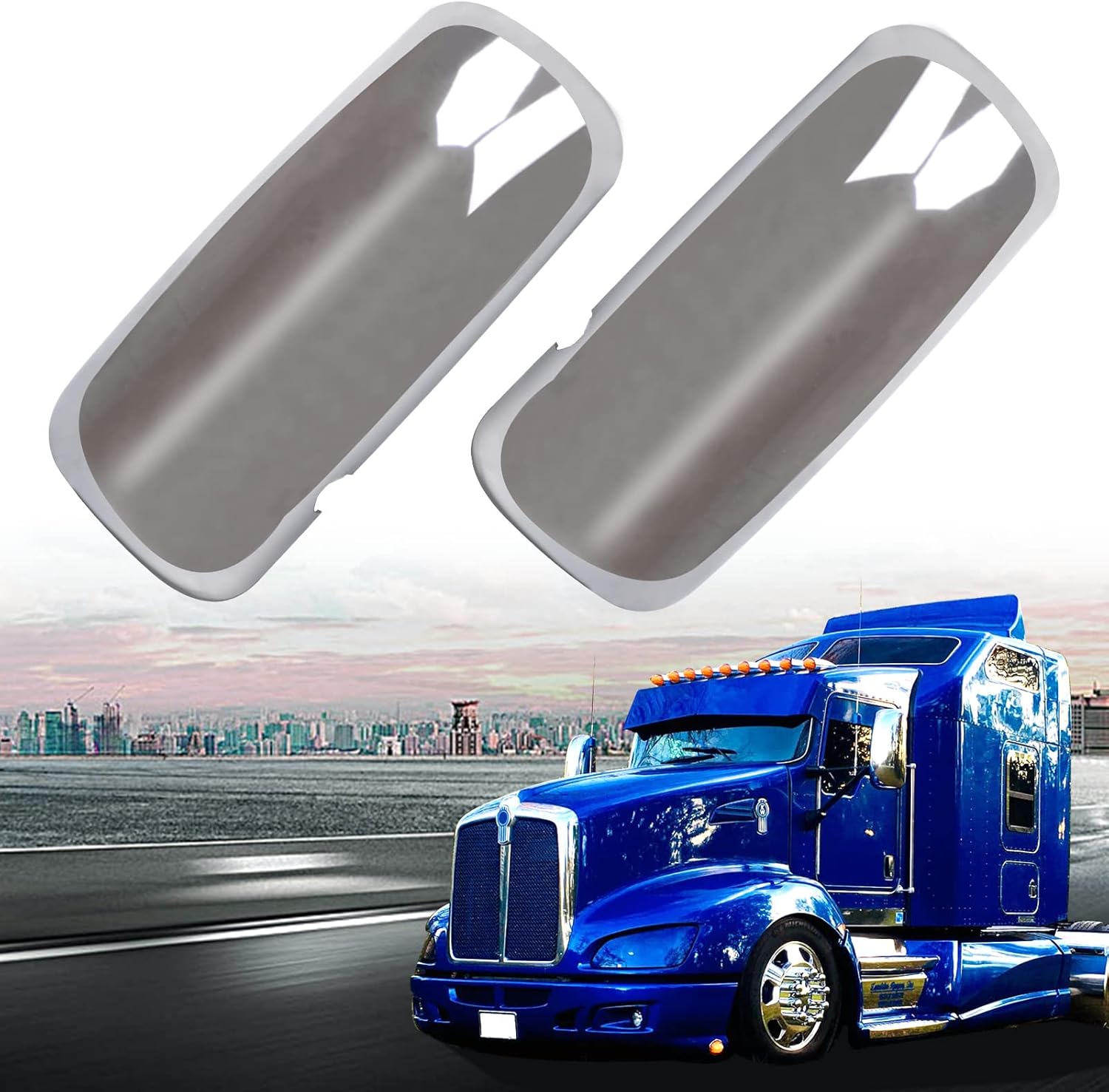 AUTOINTL Chrome Door Mirror Cover Pair Set for Kenworth T660 T600 Left/Driver Side & Right/Passenger Side Commercial Truck Kenworth Accessories
