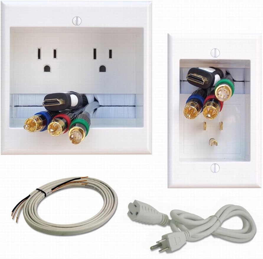PowerBridge TWO-PRO-6 Dual Power Outlet Professional Grade Recessed In-Wall Cable Management System for Wall-Mounted Flat Screen LED, LCD, and Plasma TV’s Pack of 2