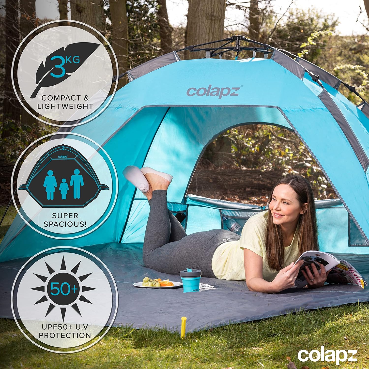 Colapz Beach Tent Pop Up Shade. Beach Shade SPF50+ Baby Beach Tent. Easy to Use Pop Up Beach Tent. Portable & Lightweight Beach Cabana. Wind & Sun Shelter - Beach Tent for Babies and Toddlers