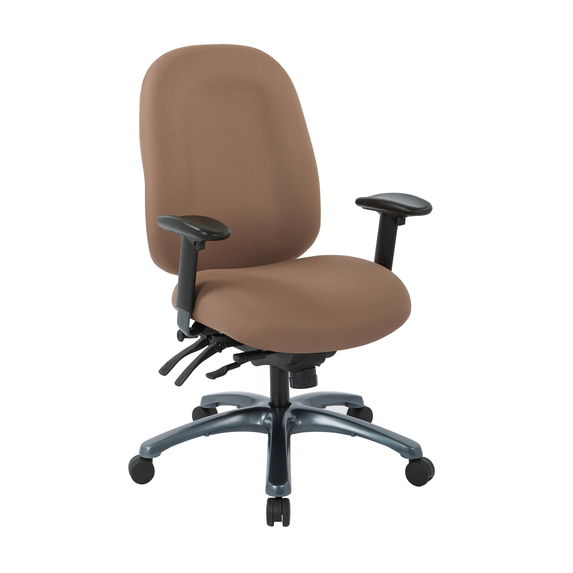 Multi-Function High-Back Office Chair with Seat Slider and Titanium Finish Base - Taupe