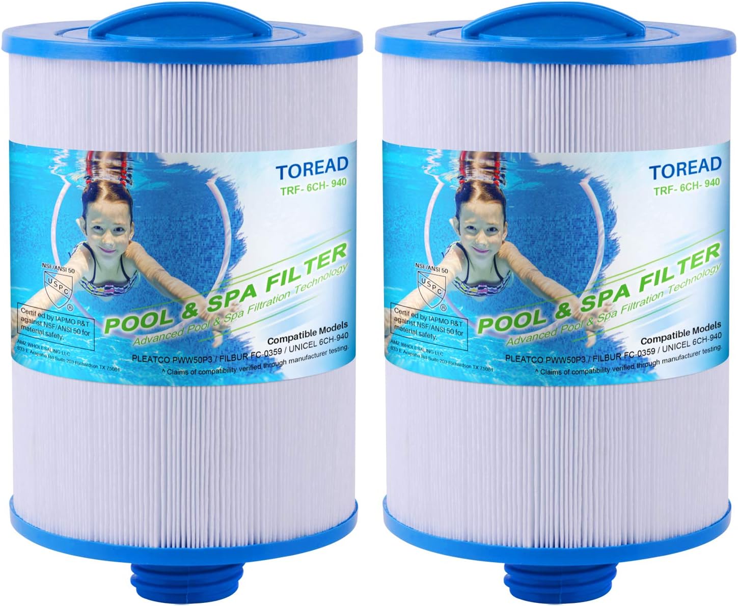 TOREAD Replacement for Spa Filter Unicel 6CH-940, PWW50P3(NOT PWW50P4), Filbur FC-0359, 817-0050, 25252, 03FIL1400, 1 1/2