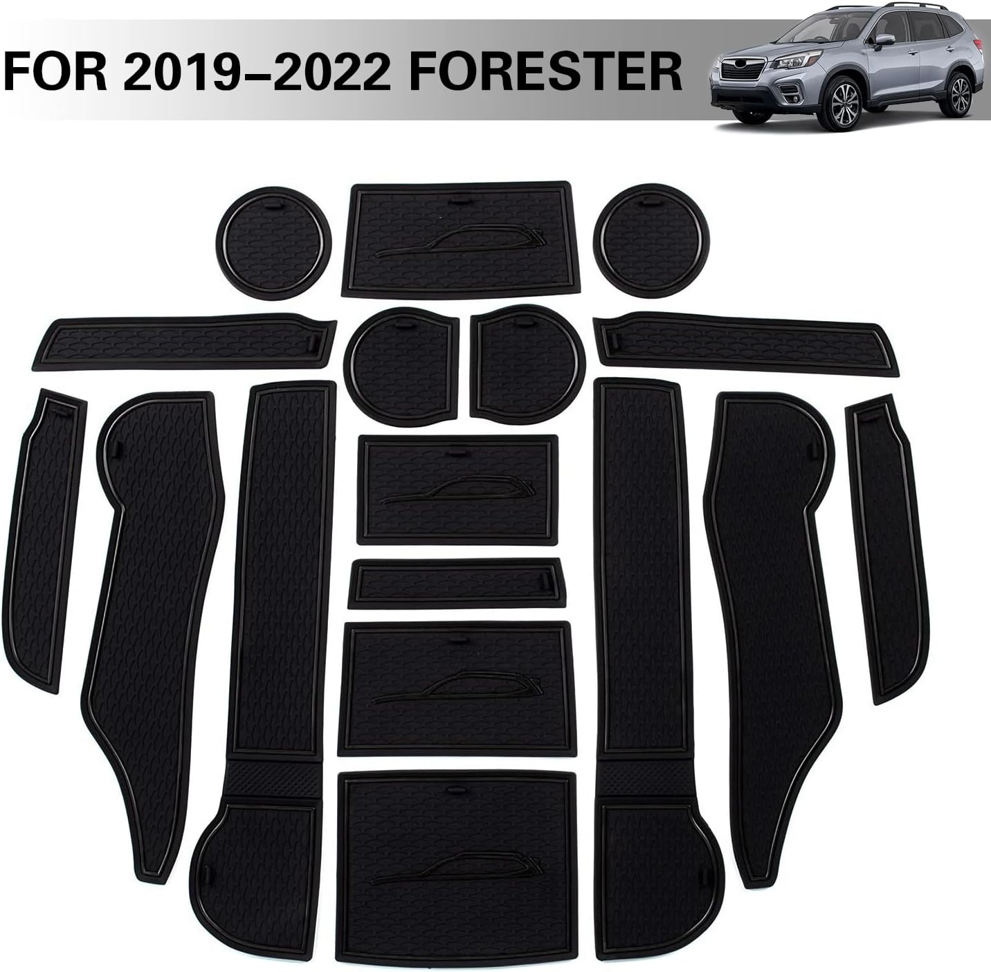 Asgohme Anti-Dust Upgraded Interior Liner Pads Accessories, Fit for Subaru Forester 2019-2022 as Cup Holder Inserts, Center Console Liner Mats, Door Pocket Liners, 17-pc Set (Orange Trim)