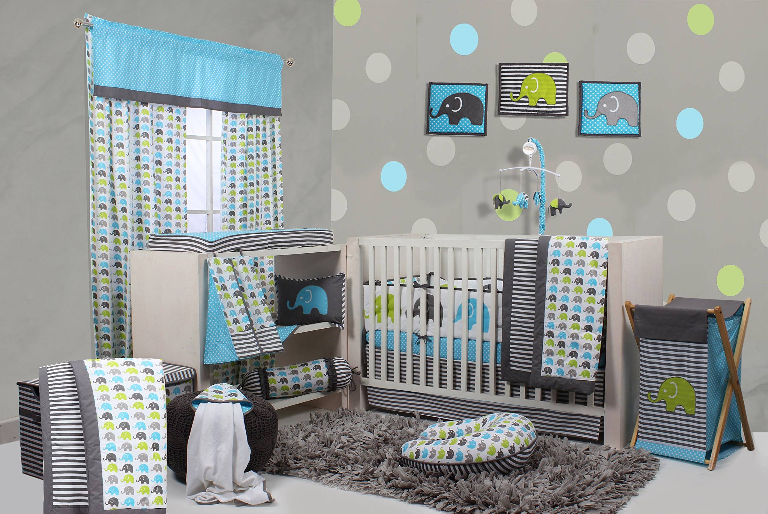Bacati Elephants Crib Set with Bumper Pad Aqua Lime Grey