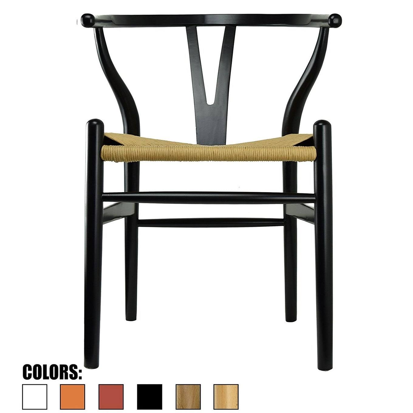 Retired - Black Modern Style Wood Armchair - Dining Room Chair with Natural Papercord Woven Seat