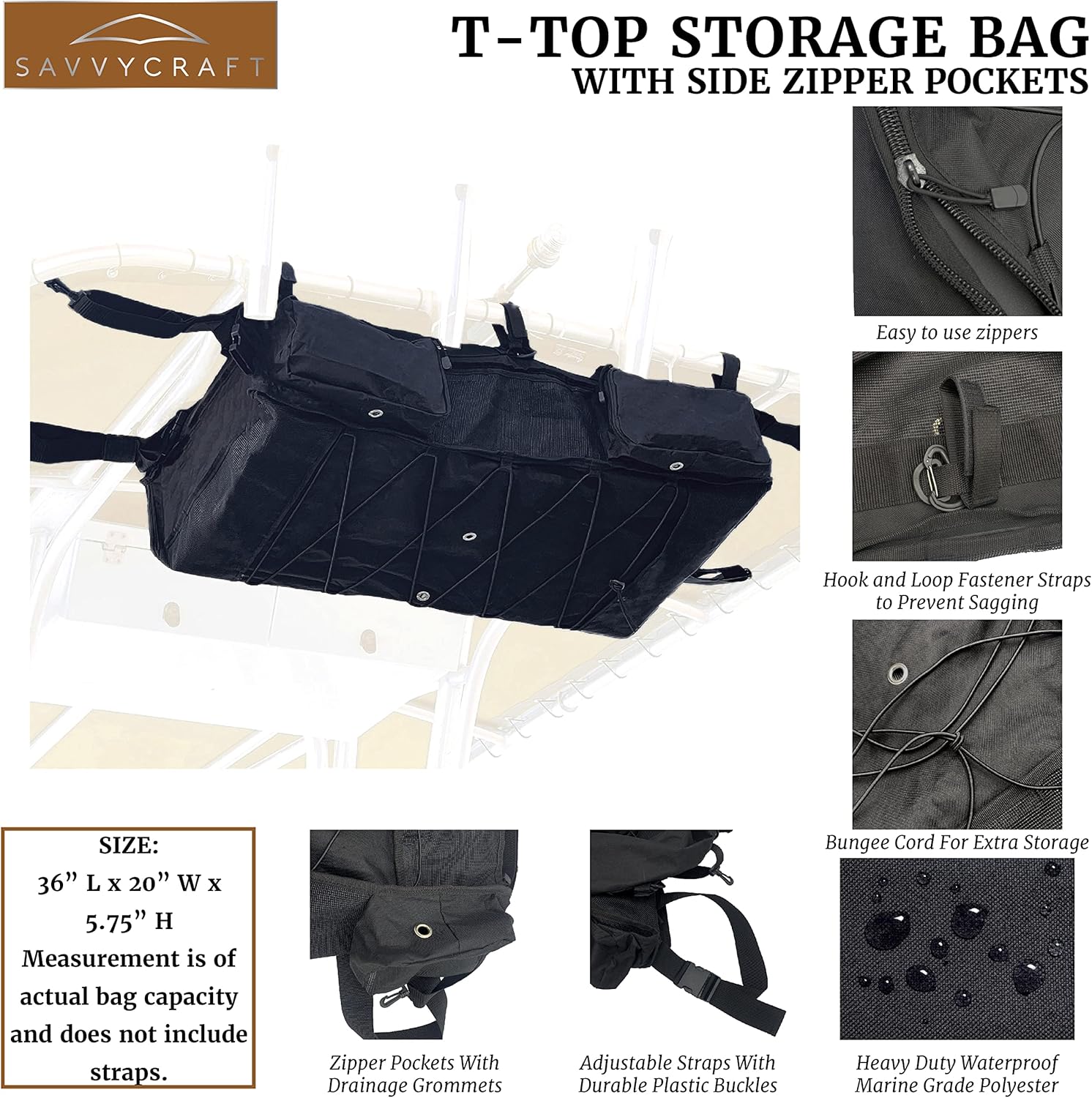 Savvycraft T-Top Storage Bag, Heavy Duty Marine Grade 600D Polyester T Bag Hold up to 6 Type II Life Jackets, Life Vests Storage Bag for T-Top Hard Top Boats,T-Bag Only, Life Jackets not Included