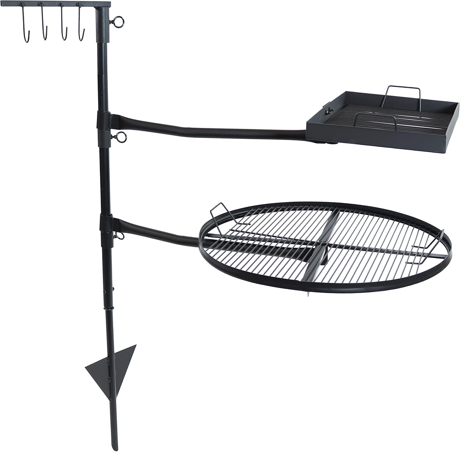 Sunnydaze Dual Campfire Steel Cooking Grill Grate Swivel System - Outdoor Adjustable Fire Pit BBQ Grilling Accessory Set with Stand - Ground Stake with 2 Swing Grates