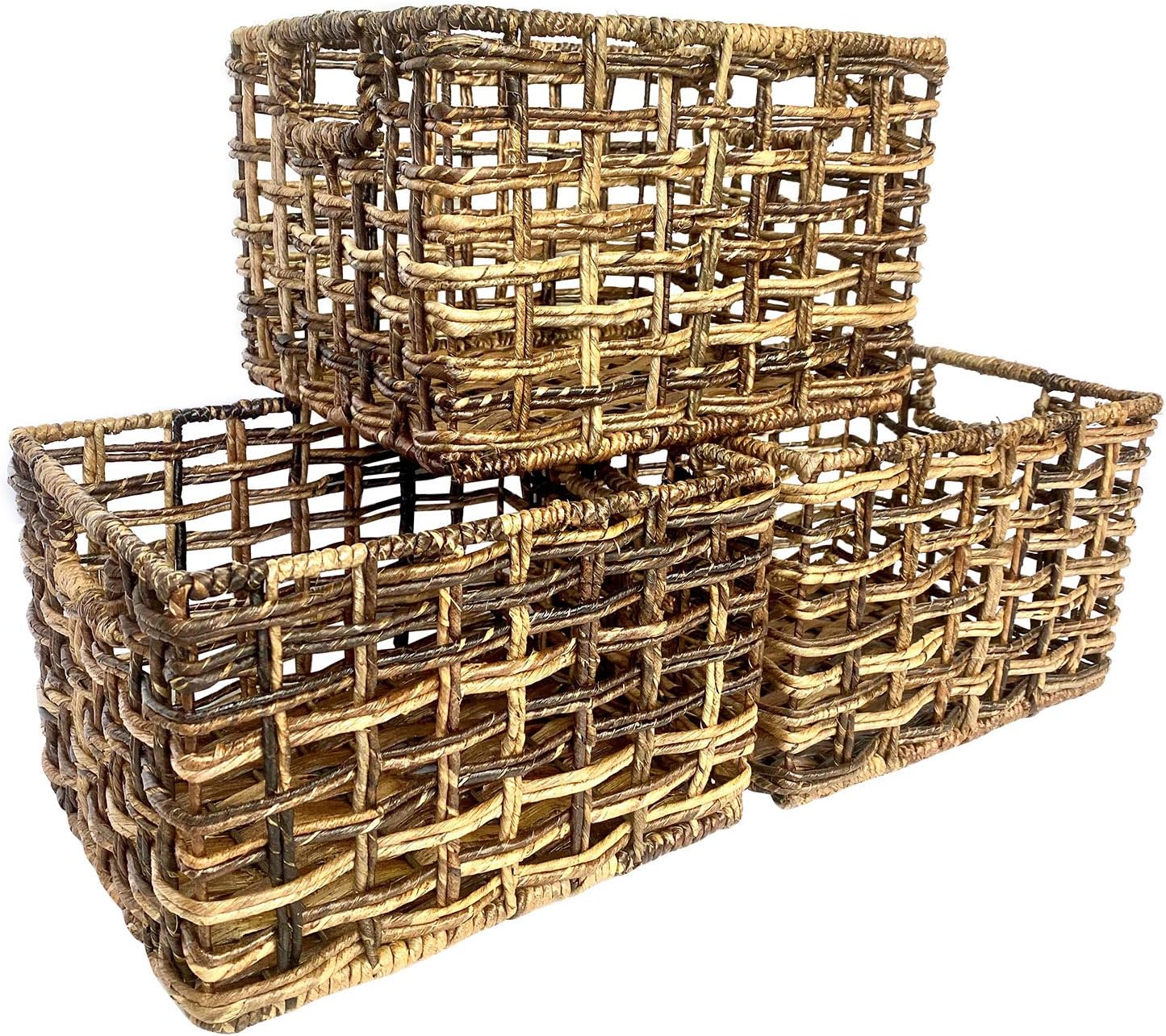 Wrightmart Storage Baskets, Natural Handwoven Set of 3, Decorative Home Organizer for Shelves, Pantry, Living Room, Bedroom, Office (Natural Abaca Weave) Pack of 2