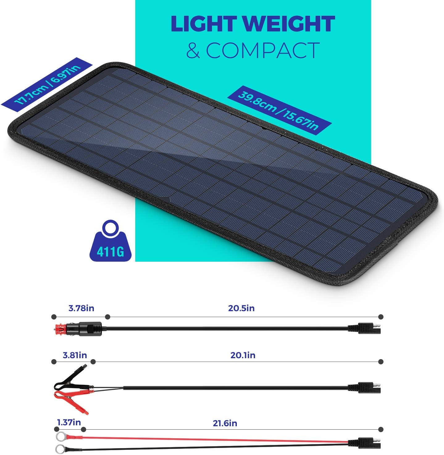 KINGSOLAR 10W 12V Solar Car Battery Charger, 12 Volts Solar Trickle Charger, Solar Panel Battery Maintainer,Portable Power Kit Portable Backup for Automotive,Car,Boat, RV with Alligator Clip