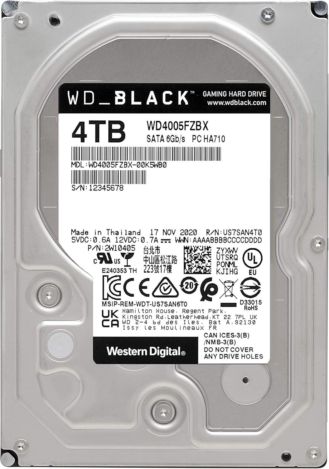 Western Digital 4TB WD Black Performance Internal Hard Drive HDD - 7200 RPM, SATA 6 Gb/s, 256 MB Cache, 3.5