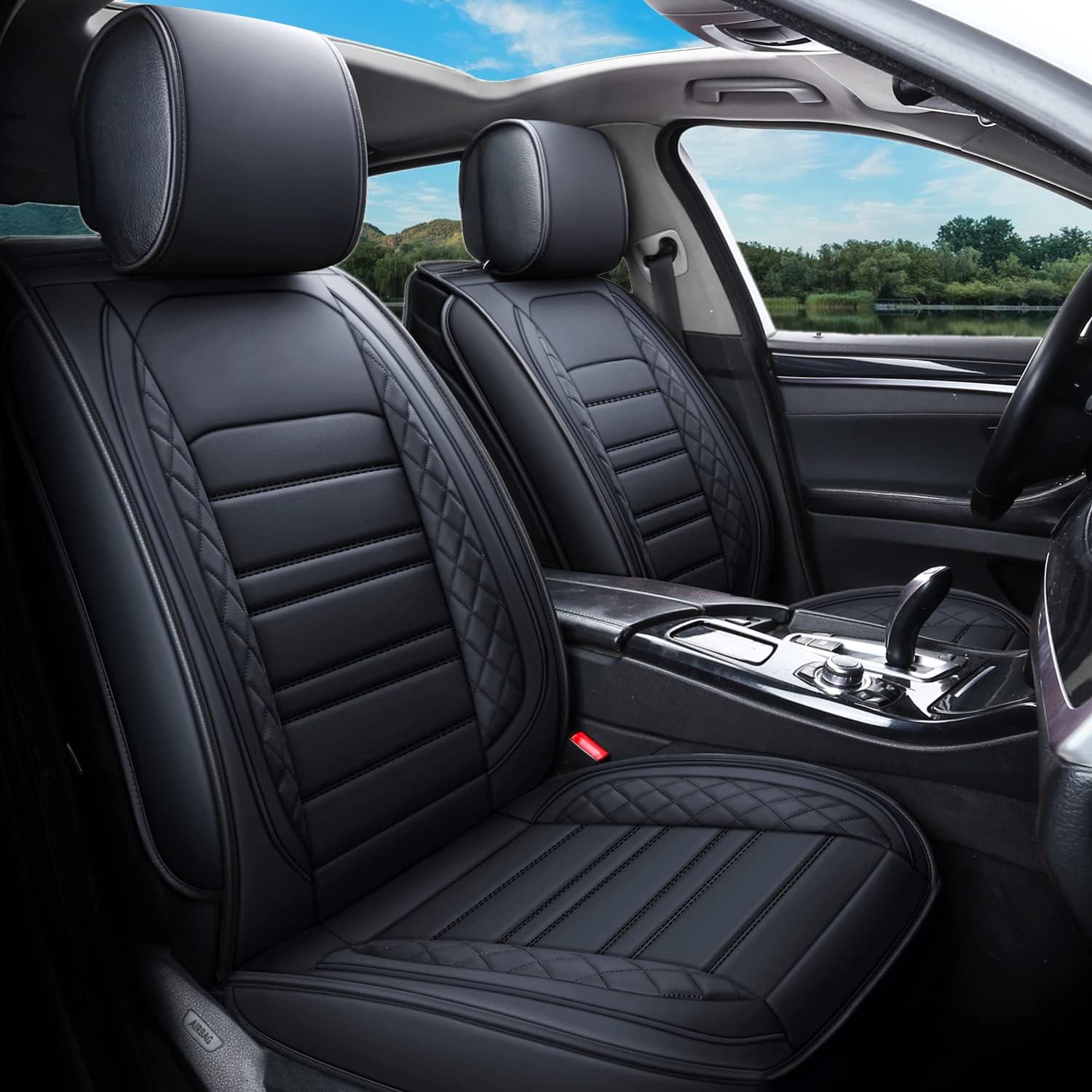 kyohans Car Seat Covers for Front Seats, Universal Leather Seat Cover for Cars Non-Slip Automotive Seat Covers Fit for Most Sedan SUV Truck (Front Seat, Black)