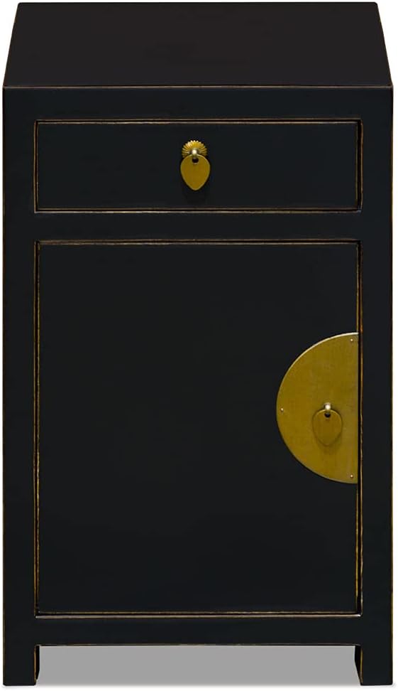 China Furniture Online Elmwood Chinese Night Stand Cabinet, Ming Style in Distressed Black Finish