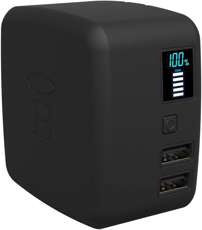 HALO Portable Phone Charger Power Cube 10,000mAh - Innovative Car Charger Power Bank with Dual USB Compatible Charging Ports, Built-in Charging Adapters - Black (801105857) Pack of 2