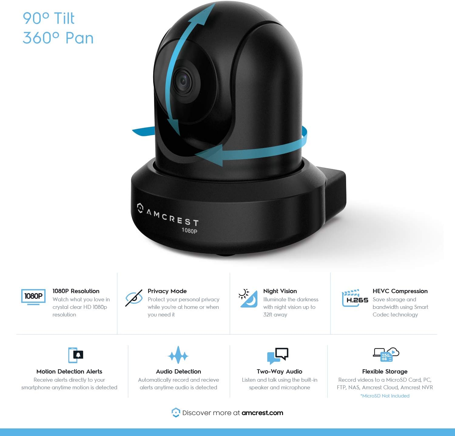 Amcrest 2-Pack 1080p WiFi Camera Indoor, 2MP Pan/Tilt Home Security Camera, Auto-Tracking, Motion & Audio Detection, Enhanced Browser Compatibility, H.265, Two-Way Talk 2PACK-IP2M-841B-V3 (Black)