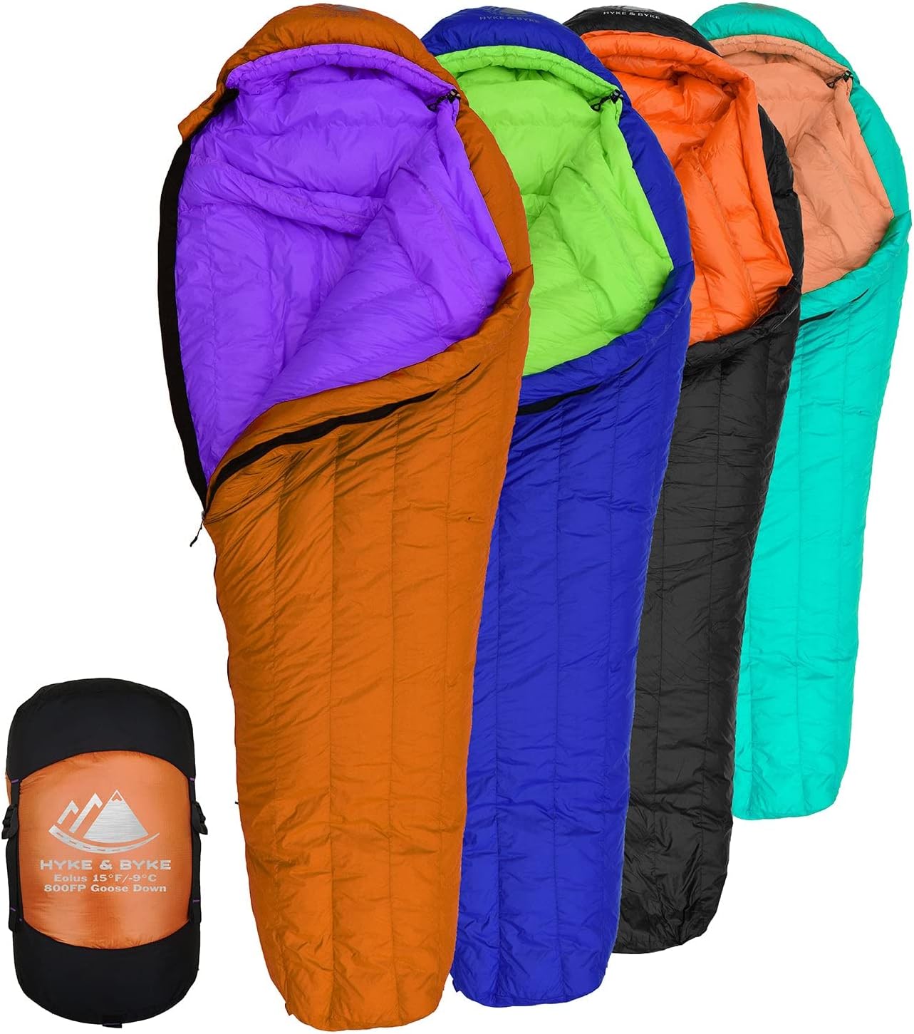 Hyke & Byke Eolus 15 F Hiking & Backpacking Sleeping Bag - 3 Season, 800FP Goose Down Sleeping Bag - Ultralight - Clay/Purple - 87in - Long