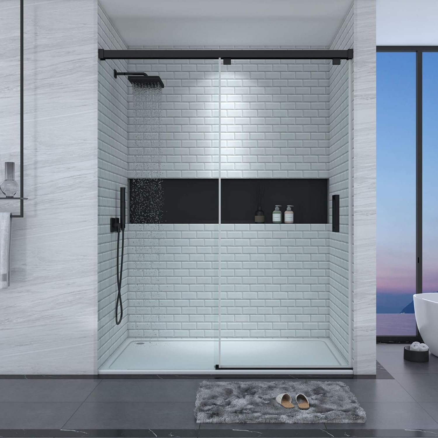 LONDAMA Shower Door,Frameless Single Sliding Shower Door with Soft Closing System 5/16