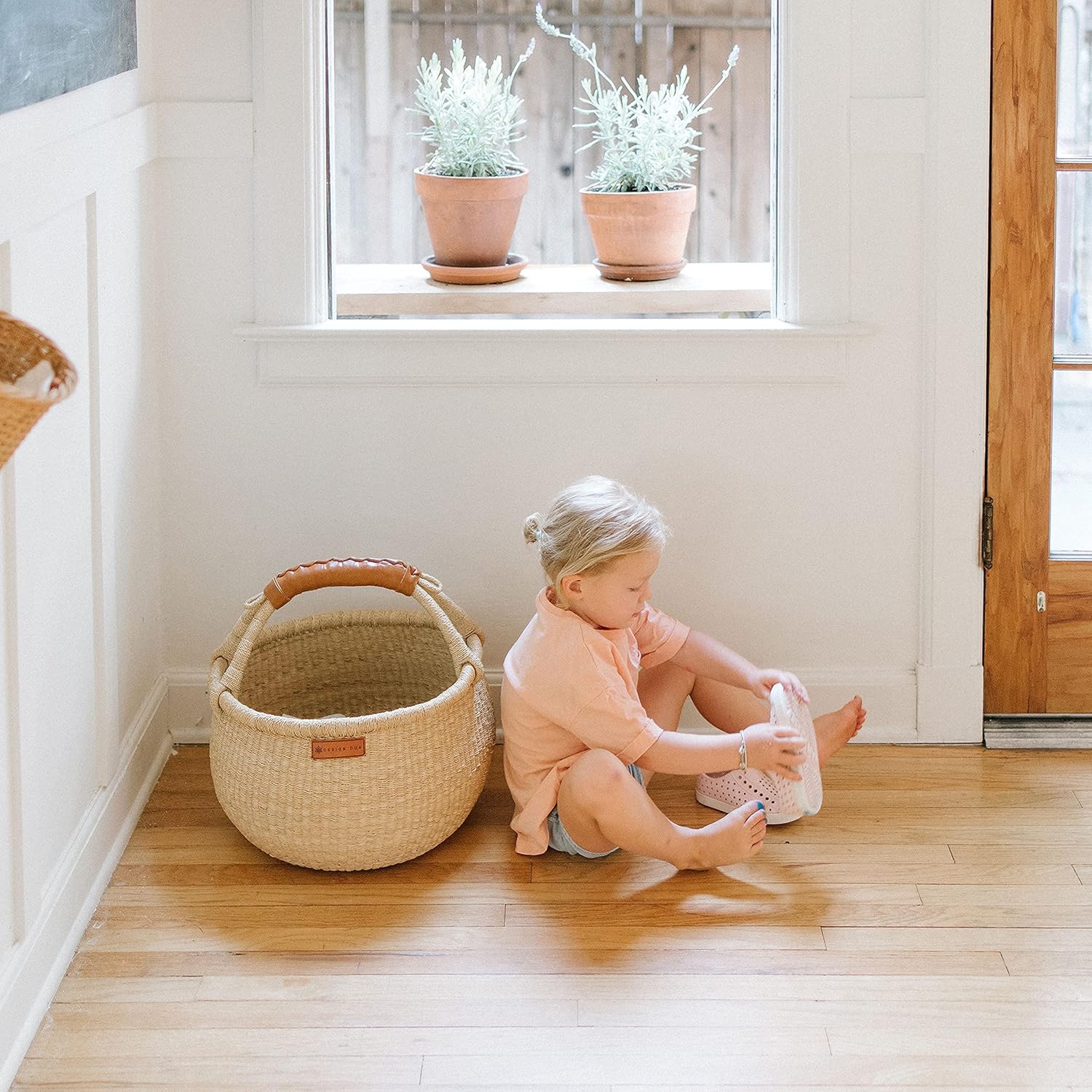 Fall Market Basket | Handwoven Bolga Natural Market Basket | Halloween Baskets | Reusable Grass Shopping Basket | Bolga Grass Fruit Basket (Tan) Pack of 2