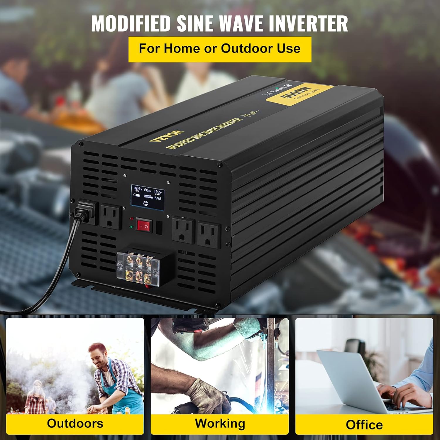 VEVOR Power Inverter, 5000W Modified Sine Wave Inverter, DC 48V to AC 120V Car Converter, with LCD Display, Remote Controller, LED Indicator, AC Outlets Inverter for Truck RV Car Boat Travel Camping