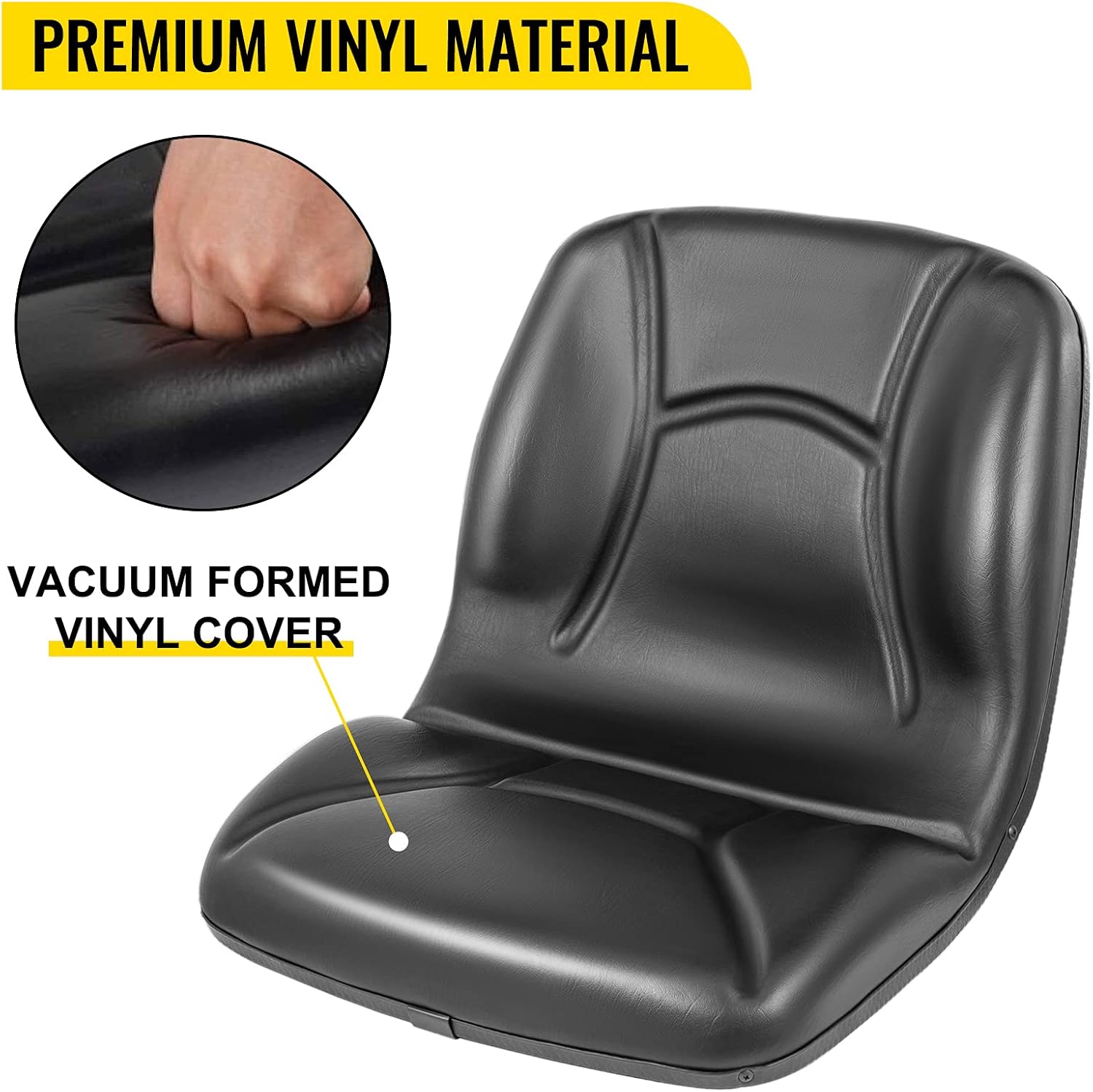 VEVOR Universal Kubota Seat Replacement, Compact High Back Tractor Seat, Black Vinyl Forklift Seat, 17.8